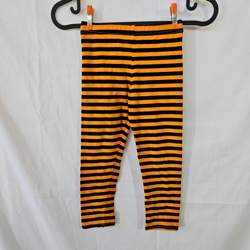 #0214 Cat Jack Toddler Girls Orange Black Striped Halloween Leggings Size 4T